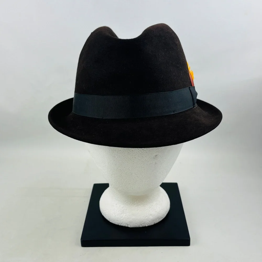 Vintage 4X Beaver Fedora Hat Mens 7 3/8 Brown Felt Feather The Doubler
